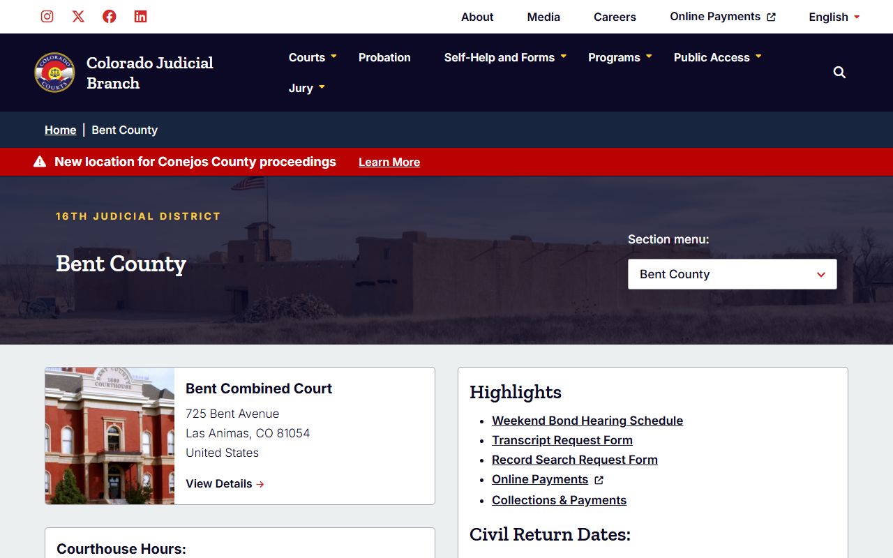 Bent County courthouse building for family court records