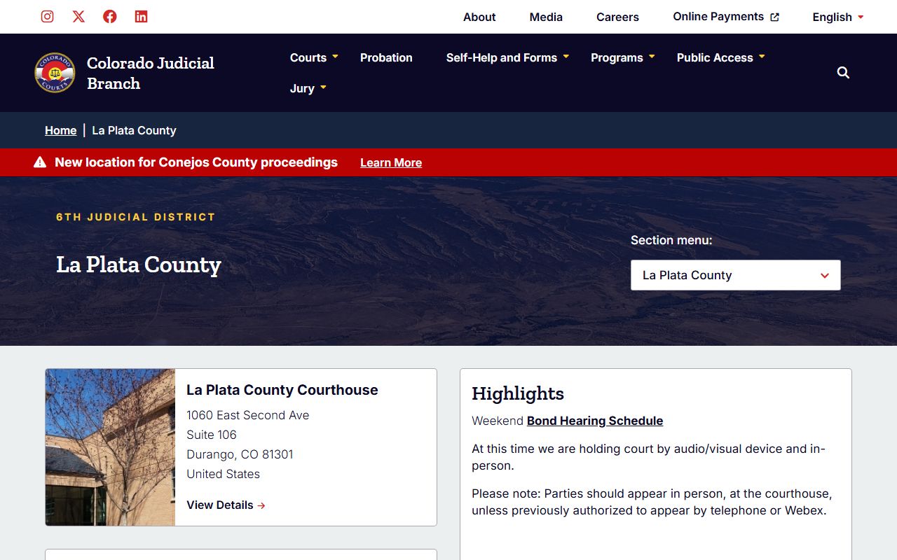 La Plata County courthouse building for family court records