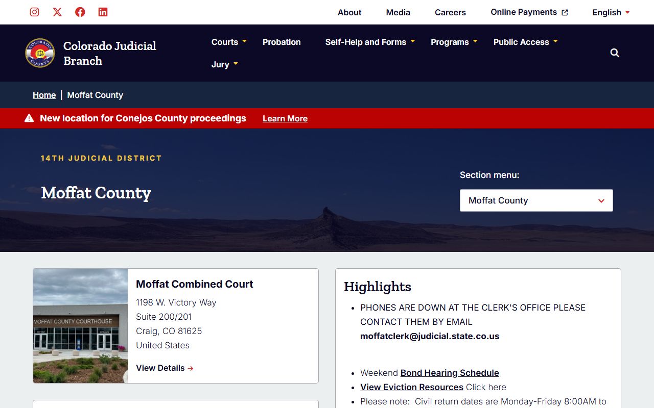 Moffat County courthouse building for family court records