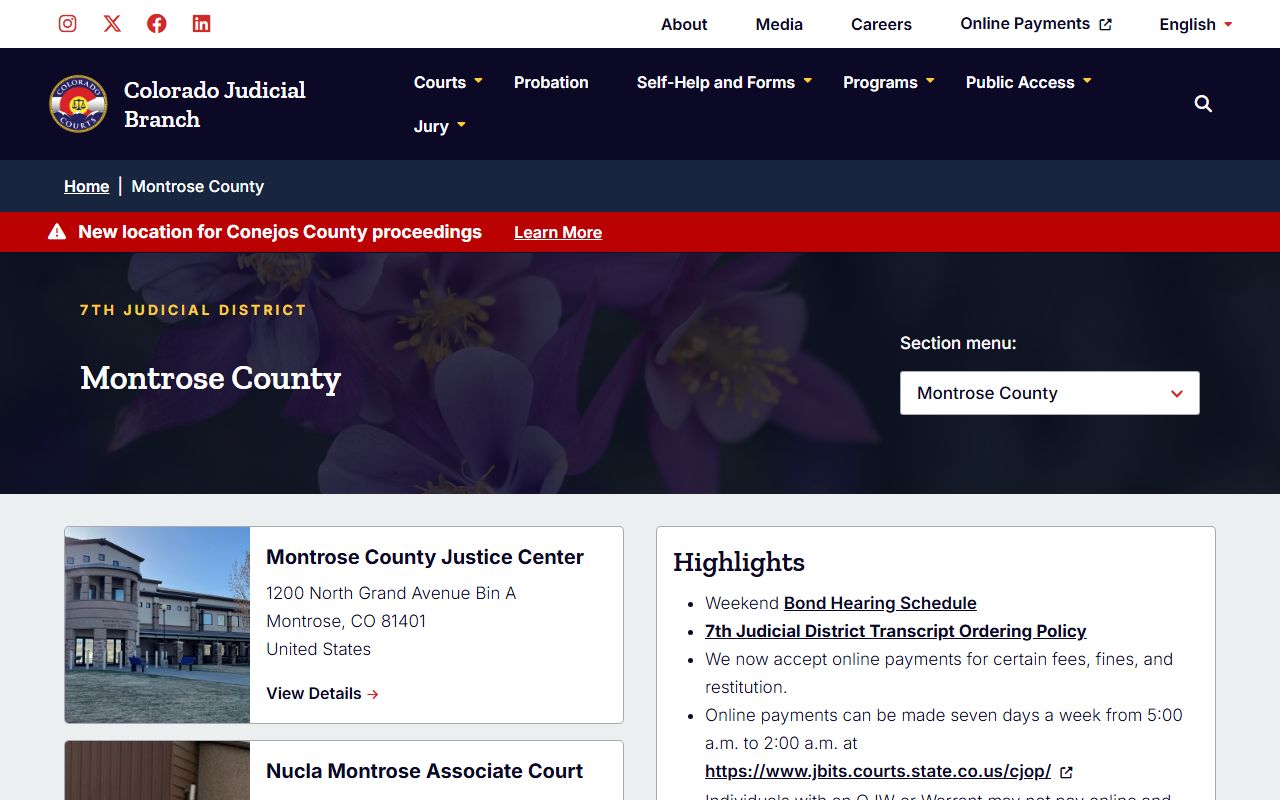 Montrose County courthouse building for family court records