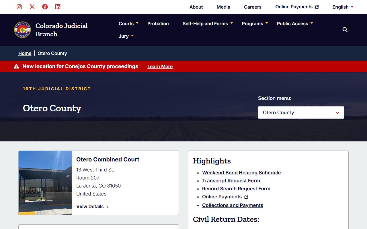 Otero County courthouse building for family court records