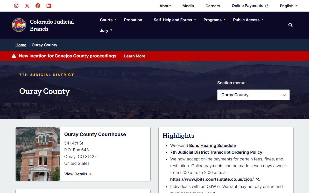 Ouray County courthouse building for family court records